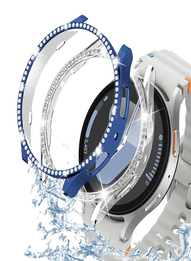 DEALELE [2-Pack] Case Compatible with Samsung Galaxy Watch 7 40mm, Bling Single-Row Diamond PC Protective Case Replacement Watch Cover Bumper (40mm, Blue+Transparent) - Image 1