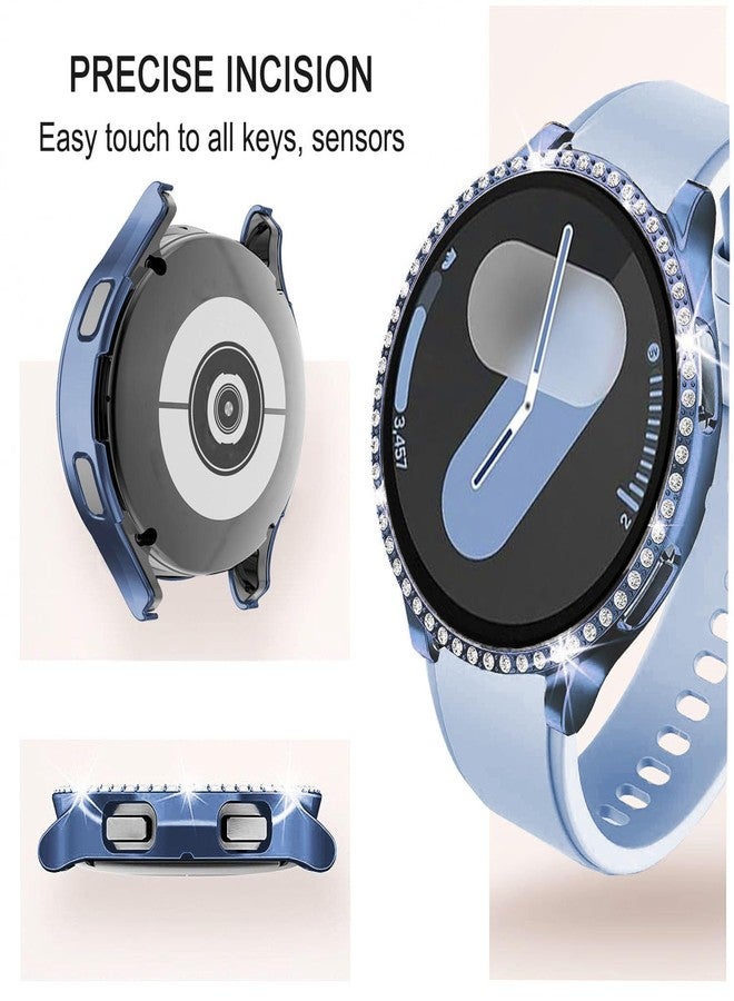 DEALELE [2-Pack] Case Compatible with Samsung Galaxy Watch 7 40mm, Bling Single-Row Diamond PC Protective Case Replacement Watch Cover Bumper (40mm, Blue+Transparent) - Image 2