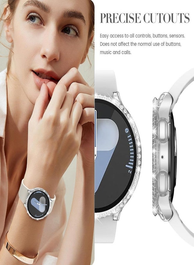 DEALELE [2-Pack] Case Compatible with Samsung Galaxy Watch 7 40mm, Bling Single-Row Diamond PC Protective Case Replacement Watch Cover Bumper (40mm, Blue+Transparent) - Image 5