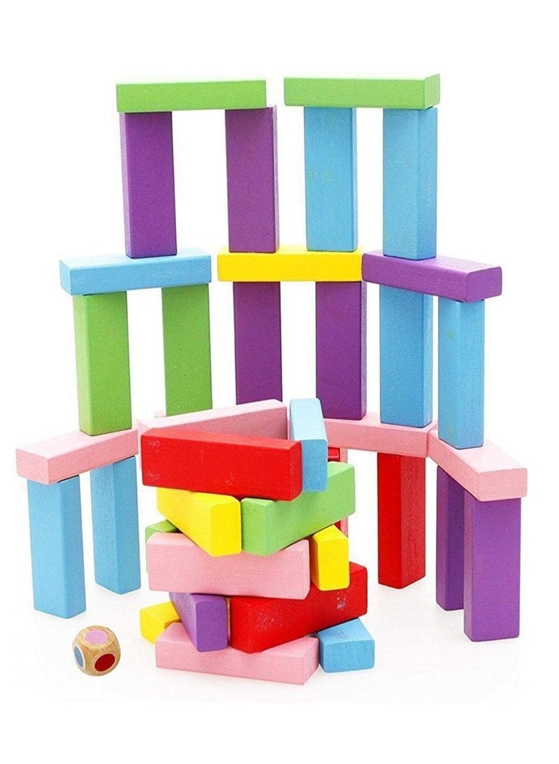 ECVV Wooden Blocks Stacking Game with Storage Bag, Toppling Colorful Tower Building Blocks Balancing Puzzles Montessori Toys Learning Sorting Family Games Educational Toys Gifts for Kids - Image 2