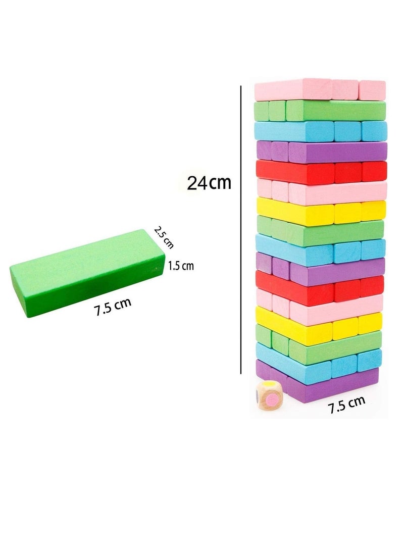 ECVV Wooden Blocks Stacking Game with Storage Bag, Toppling Colorful Tower Building Blocks Balancing Puzzles Montessori Toys Learning Sorting Family Games Educational Toys Gifts for Kids - Image 5