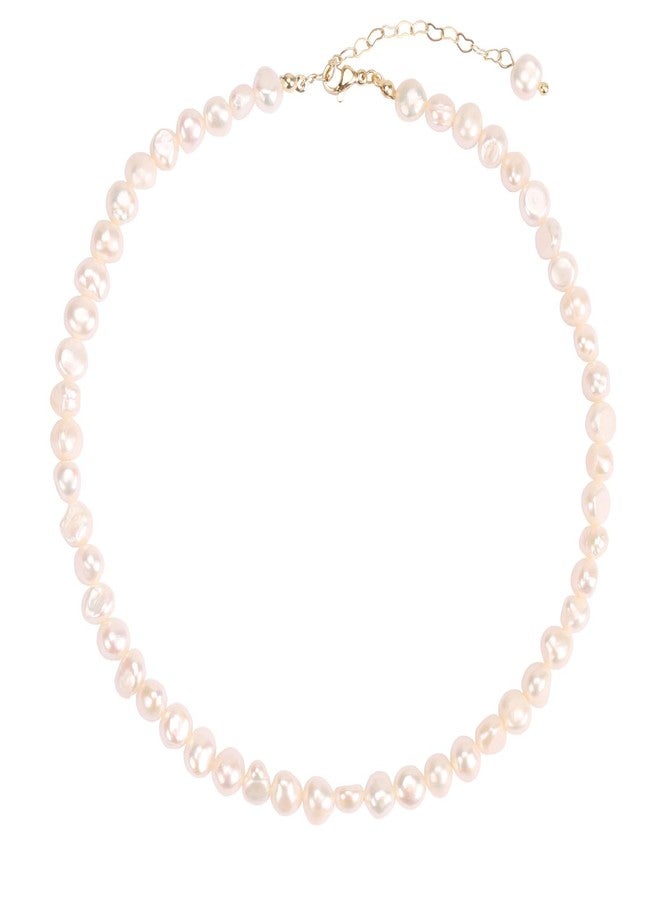 BaubleStar Natural Freshwater Baroque Pearl Necklace White Cultured Pearls Beaded Choker for Women Classic Elegant Jewelry for Wedding Bride Bridesmaids - Image 1
