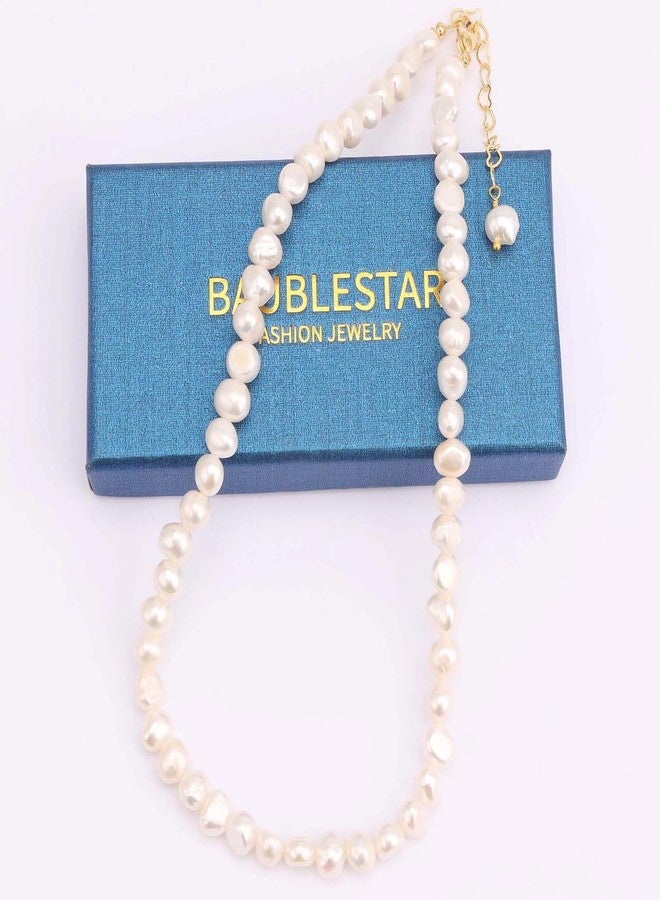 BaubleStar Natural Freshwater Baroque Pearl Necklace White Cultured Pearls Beaded Choker for Women Classic Elegant Jewelry for Wedding Bride Bridesmaids - Image 4
