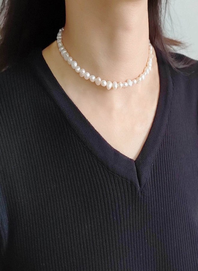 BaubleStar Natural Freshwater Baroque Pearl Necklace White Cultured Pearls Beaded Choker for Women Classic Elegant Jewelry for Wedding Bride Bridesmaids - Image 3