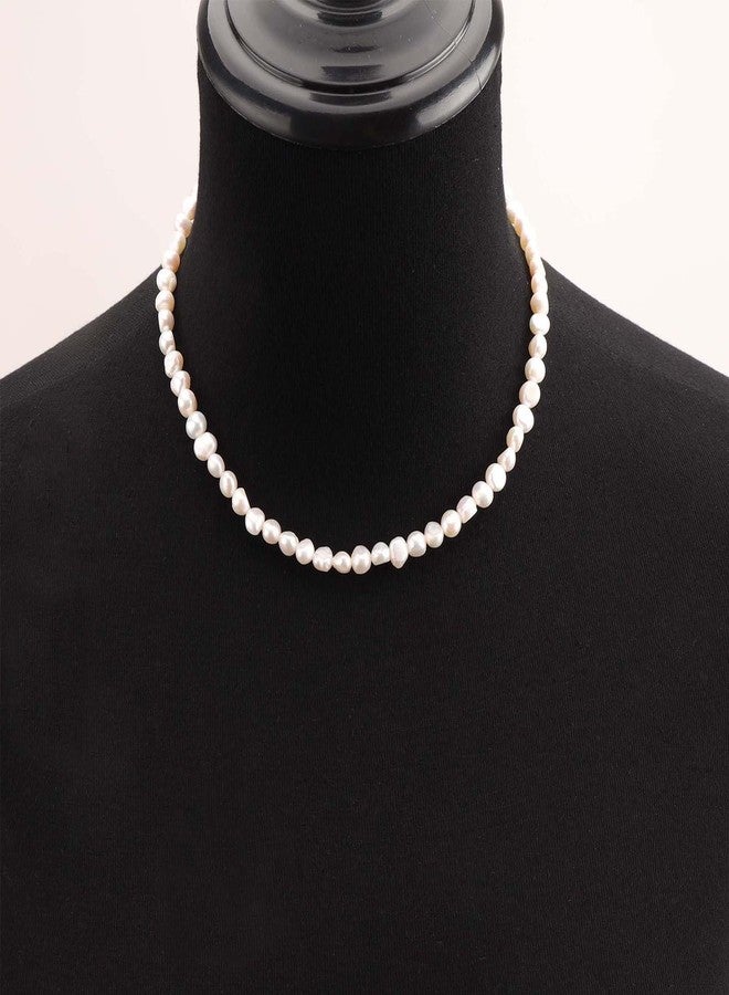 BaubleStar Natural Freshwater Baroque Pearl Necklace White Cultured Pearls Beaded Choker for Women Classic Elegant Jewelry for Wedding Bride Bridesmaids - Image 2
