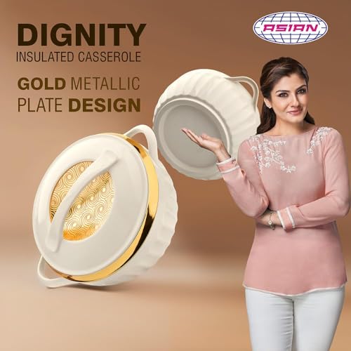 Asian Plastowares Dignity Casserole 1600ml | Premium Insulated Hotpot with Inner Steel Lid | Elegant Diwali Gift Set | Kitchen Storage Dinnerware Combo | Beige - Image 4