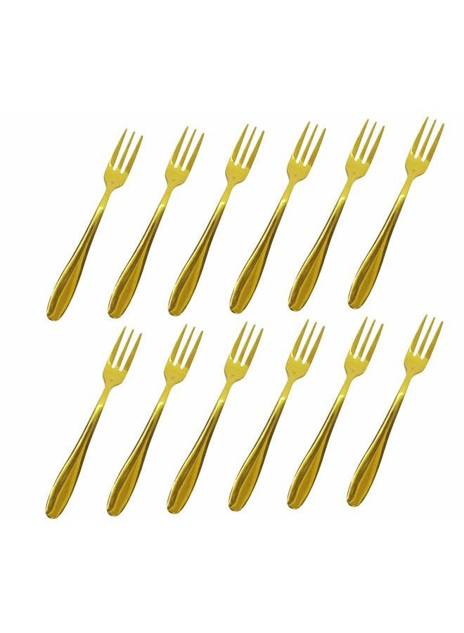 Comicfs 12-Piece Appetizer Small Forks, 5.2 Inches, Dessert Forks Stainless Steel, Gold 3-Tine Portable Cocktail Salad Fruit Forks for Party Travel (12 Forks, Gold) - Image 1