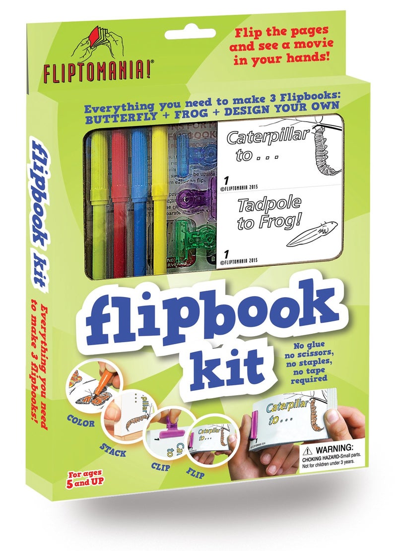Fliptomania Make Your Own Flipbook Kit: Caterpillar to Butterfly and Tadpole to Frog - Paper Stop Motion Animation Kit : Creative Flip Book Kit for Kids 6-12 and Creative Animation Artists - Image 1