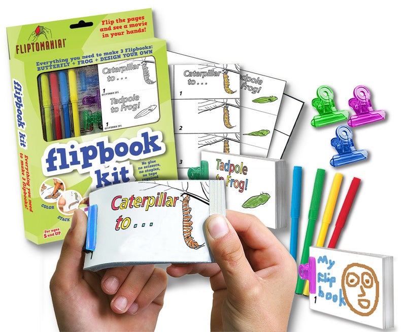 Fliptomania Make Your Own Flipbook Kit: Caterpillar to Butterfly and Tadpole to Frog - Paper Stop Motion Animation Kit : Creative Flip Book Kit for Kids 6-12 and Creative Animation Artists - Image 3