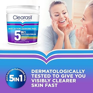 Clearasil أقراص كليراسيل 5 في 1 متعددة الإجراءات لتنظيف الوجه بحمض الساليسيليك لتقشير البشرة المعرضة لحب الشباب، تفتح المسام، تقلل من الرؤوس السوداء، البثور، والزيوت الزائدة، للوقاية من البقع اليومية، عبوة 65 قطعة، عبوة من 2 - Image 4