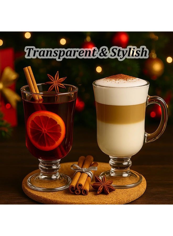 SHANDERBAR Set of 6 Irish Coffee Mugs, 8.8 Oz Irish Coffee Glasses Glass Cup with Handle & Footed Stem Base, Clear Glass Mugs Glass Espresso Cups for Coffee, Hot Cold Beverages, Tea, Latte, Cappuccino, Smoothie - Image 4