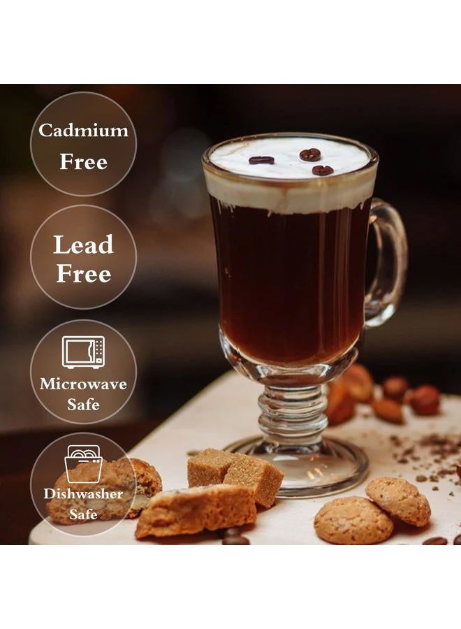 SHANDERBAR Set of 6 Irish Coffee Mugs, 8.8 Oz Irish Coffee Glasses Glass Cup with Handle & Footed Stem Base, Clear Glass Mugs Glass Espresso Cups for Coffee, Hot Cold Beverages, Tea, Latte, Cappuccino, Smoothie - Image 2