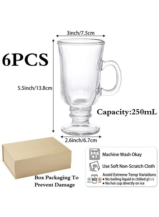 SHANDERBAR Set of 6 Irish Coffee Mugs, 8.8 Oz Irish Coffee Glasses Glass Cup with Handle & Footed Stem Base, Clear Glass Mugs Glass Espresso Cups for Coffee, Hot Cold Beverages, Tea, Latte, Cappuccino, Smoothie - Image 3