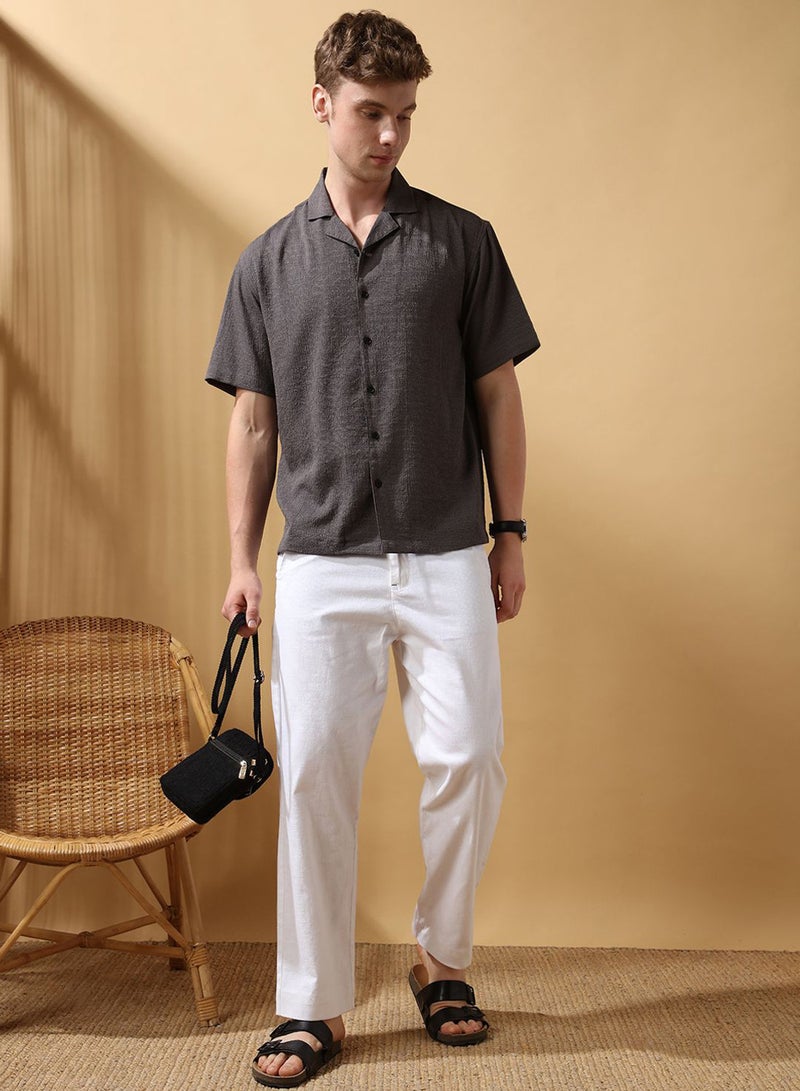 Dennis Lingo Men'S White 100% Cotton Solid Pattern Full Length Chinos Relaxed Trouser - Image 4