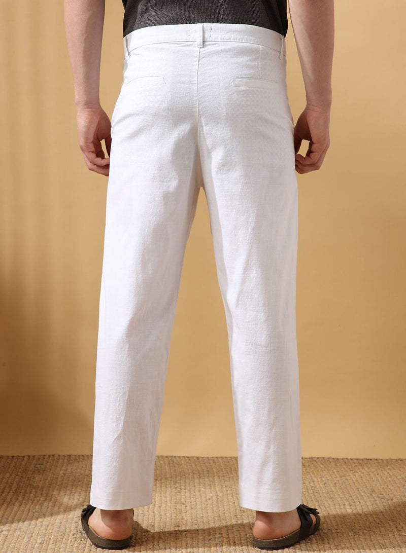 Dennis Lingo Men'S White 100% Cotton Solid Pattern Full Length Chinos Relaxed Trouser - Image 3