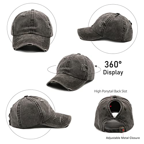 ProMindFun Womens Ponytail High Messy Bun Hats Distressed Baseball Caps Unconstructed Washed Dad Hat Girls Trucker Ponycaps - Image 3