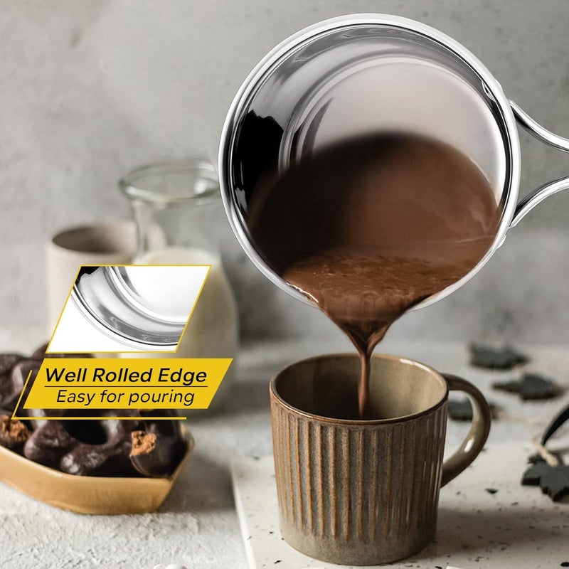 E-far قدر 1 كوارت مع غطاء، ستانلس ستيل وعاء صغير مع غطاء زجاجي للطهي، سهل التنظيف وخالٍ من الصدأ، آمن للاستخدام في غسالة الأطباق - Image 5