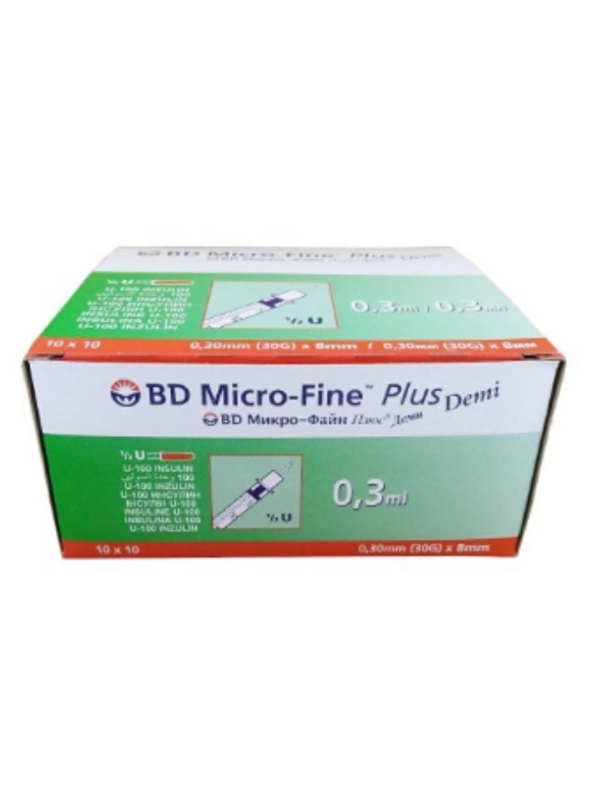 BD Micro Fine Demi 0.3 Ml Insulin Syringe (30g) 8mm (10x10) - Image 1