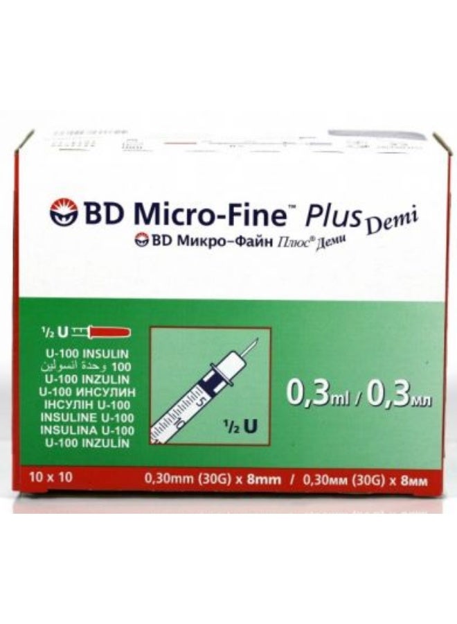 BD Micro Fine Demi 0.3 Ml Insulin Syringe (30g) 8mm (10x10) - Image 2