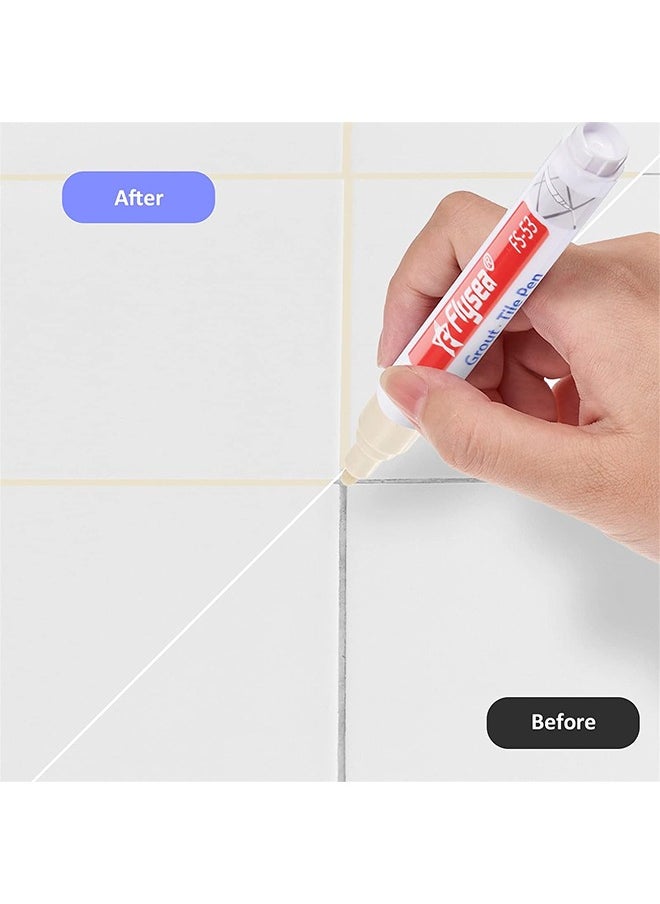 Flysea 5 Pieces Tile Pen Wall Grout Restorer Pen Repair Marker Grout Filler Pen For Restoring Tile Grout Wall Floor Bathrooms And Kitchen (Beige)  - Image 3