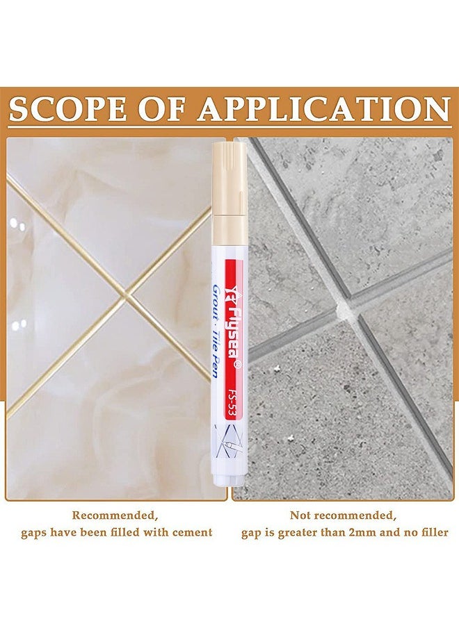 Flysea 5 Pieces Tile Pen Wall Grout Restorer Pen Repair Marker Grout Filler Pen For Restoring Tile Grout Wall Floor Bathrooms And Kitchen (Beige)  - Image 5