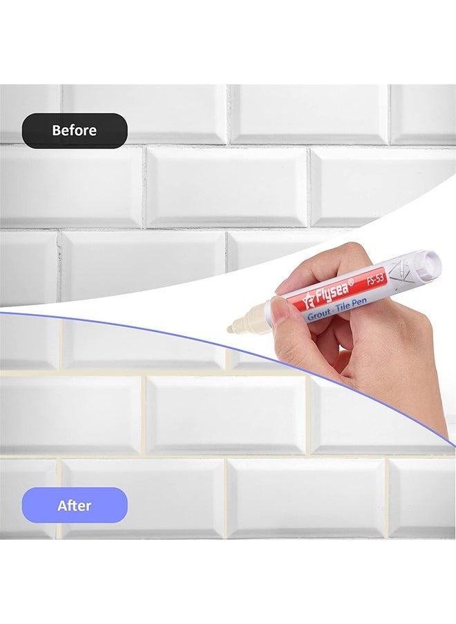 Flysea 5 Pieces Tile Pen Wall Grout Restorer Pen Repair Marker Grout Filler Pen For Restoring Tile Grout Wall Floor Bathrooms And Kitchen (Beige)  - Image 4