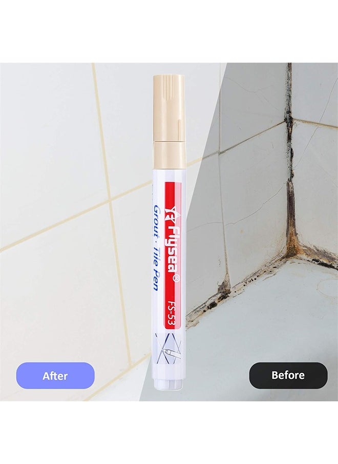 Flysea 5 Pieces Tile Pen Wall Grout Restorer Pen Repair Marker Grout Filler Pen For Restoring Tile Grout Wall Floor Bathrooms And Kitchen (Beige)  - Image 2