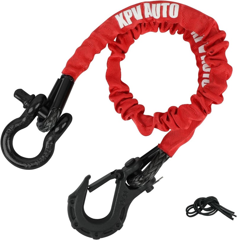 XPV AUTO Recovery Strap (18,000lb.) 2FT with Winch Hook and D-Ring Shackle Synthetic Tow Recovery Rope for ATV Mud Recovery - Image 1