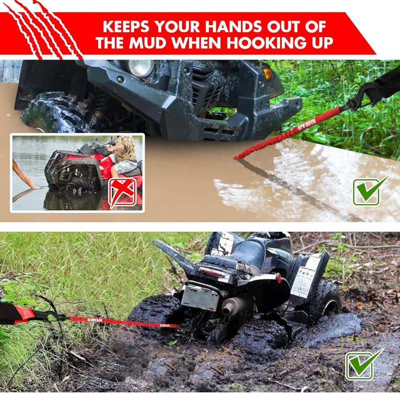 XPV AUTO Recovery Strap (18,000lb.) 2FT with Winch Hook and D-Ring Shackle Synthetic Tow Recovery Rope for ATV Mud Recovery - Image 4