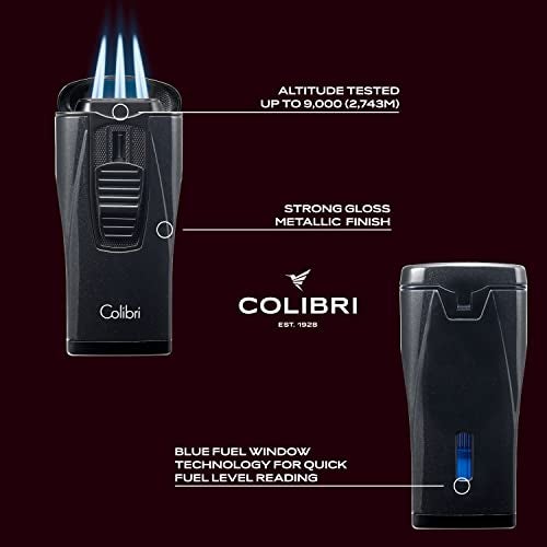 Colibri Monaco Triple Jet Flame Lighter - Windproof & Refillable, Cigar Enthusiast's Choice with Blue Fuel Window and Adjustable Flame (Metallic Black) - Image 4