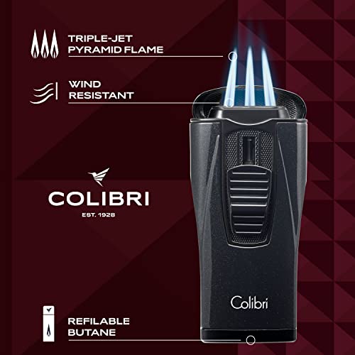 Colibri Monaco Triple Jet Flame Lighter - Windproof & Refillable, Cigar Enthusiast's Choice with Blue Fuel Window and Adjustable Flame (Metallic Black) - Image 5