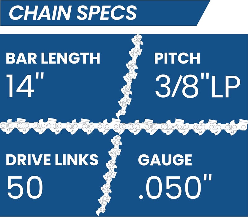 Zentop سلسلة منشار كهربائي 14 بوصة، 3/8" LP Pitch، 050" Gauge، 50 وصلة دفع، منخفضة الارتداد، تناسب STIHL و MCCULLOCH و REMINGTON والمزيد - S50 (3 سلاسل). - Image 2