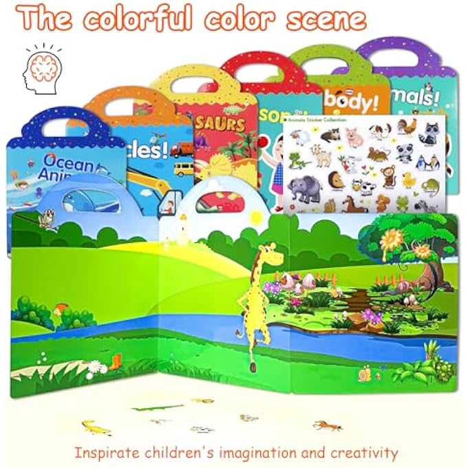 6 SET REUSABLE STICKER BOOK FOR KIDS, PRESCHOOL LEARNING ACTIVITIES QUIET BUSY BOOK FOR TODDLER TRAVEL TOYS STICKER BOOK INCLUDE OCEAN, MY BODY, VEHICLES, ANIMALS, SEASON, DINOSAUR EDUCATIONAL GIFTS - Image 2
