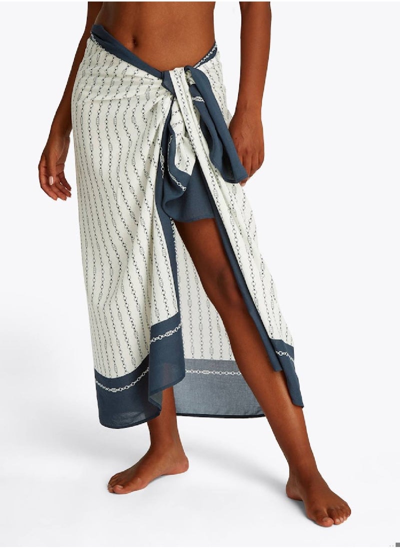 TOMMY HILFIGER Women's Print Pareo - Viscose Blend, White  - Image 1