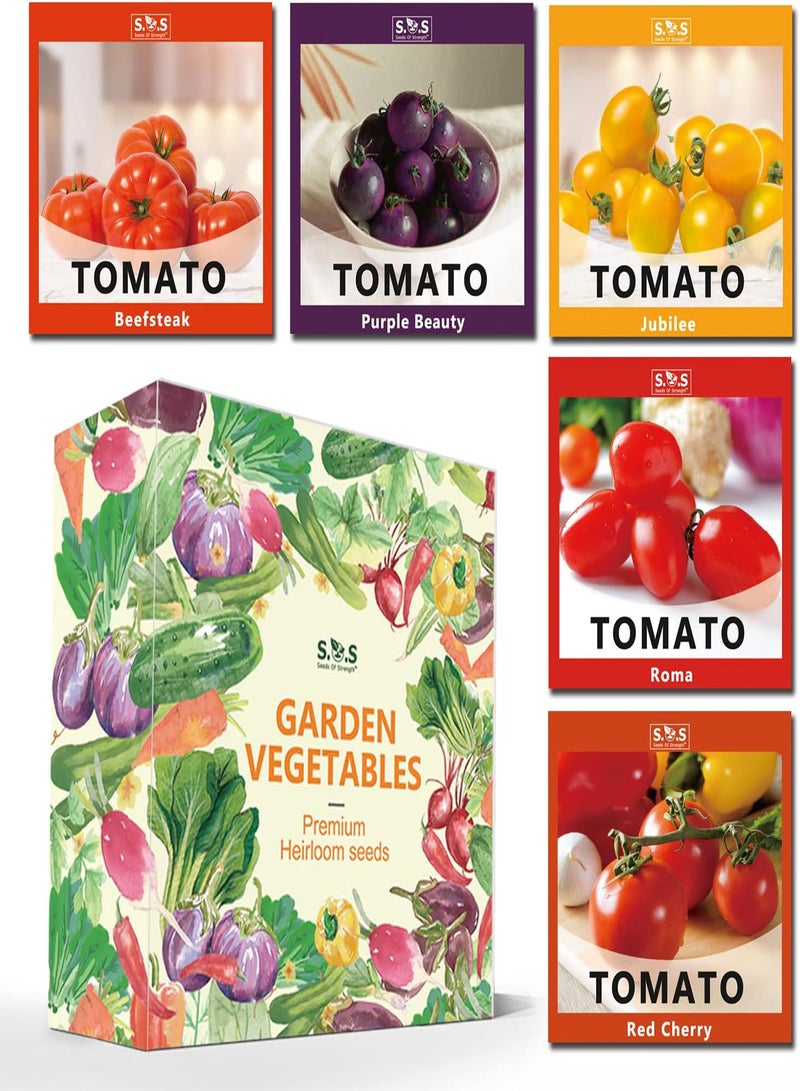 GGOOT Tomatoes Gift Box Kit for Planting 5 Variety Pack Set, Beefsteak Tomato, Roma Tomato, Red Cherry Tomato, Jubilee Tomato, Purple Beatuy Tomato Seeds for Your Vegetable Garden (5 Var - Image 1