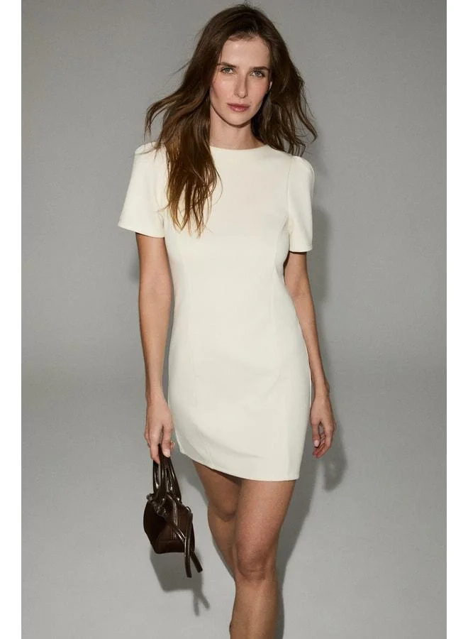 Grimelange HEMLUS Women's Soft and Stretchy Fabric Short Sleeve Mini Beige Dress.
