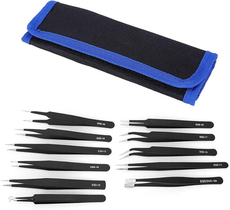 Professional 11Pcs Anti Static ESD Tweezers Set Stainless Steel Precision Tools For Electronics Repair Jewelry Making - Image 1