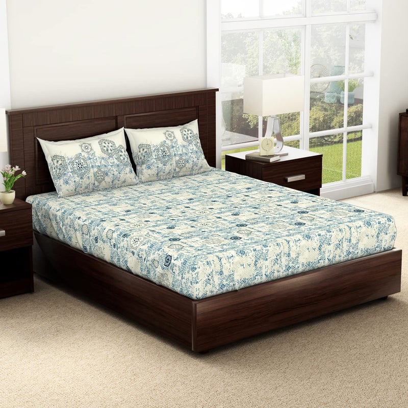 Spaces Viscose Cotton Double Bedsheet Soft Feel Moisture Absorbent Natural Fiber 138 Tc Dark Blue Bedsheet for Double Bed 228 X 254 Centimeter - Image 2