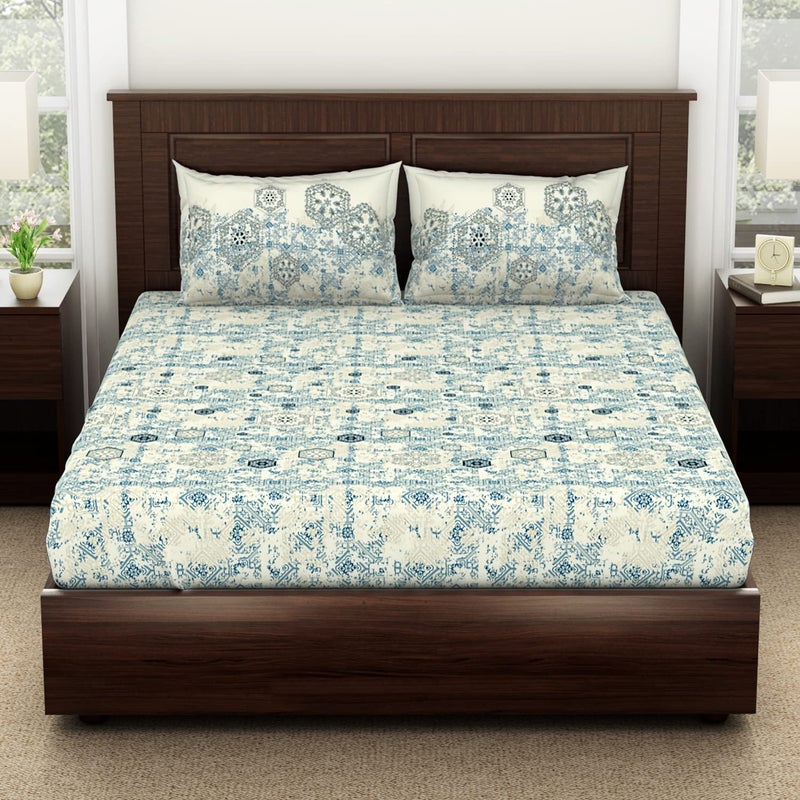 Spaces Viscose Cotton Double Bedsheet Soft Feel Moisture Absorbent Natural Fiber 138 Tc Dark Blue Bedsheet for Double Bed 228 X 254 Centimeter - Image 1