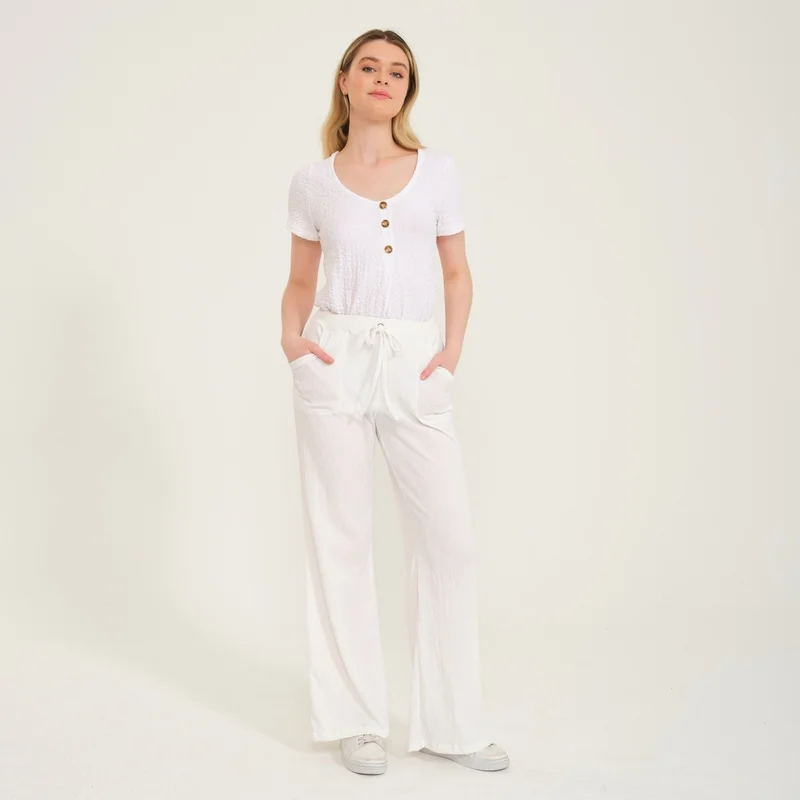 Barbora Casual Summer Comfortable Cut Women's Trousers BT239WHITE2