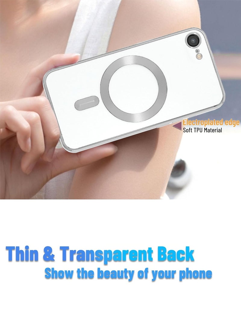 Wtech Apple iPhone 16e 5G 2025 Magsafe PU Luxury Plating Raised Lips Camera Hole Case Cover - Clear/Silver - Image 2