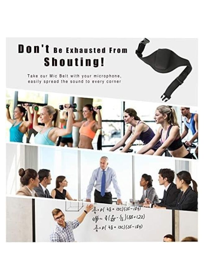 حقيبة حزام ميكروفون لمدرب اللياقة البدنية مكونة من قطعتين وحقيبة حمل وحقيبة خصر قابلة للتعديل مصنوعة من مادة النيوبرين وحزام ممتص للعرق للمسرح ومكبرات الصوت باللون الأسود الكلاسيكي - Image 5