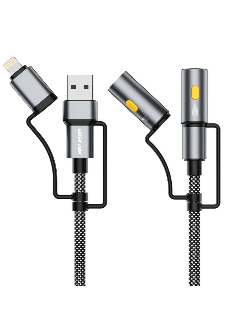 GREEN LION 6 in1 USB-C Charging Cable 60W PD / LED Light & SOS / 1.2m Multifunctional Travel Cable for Fast Charge & Data Sync - Gray - Image 1