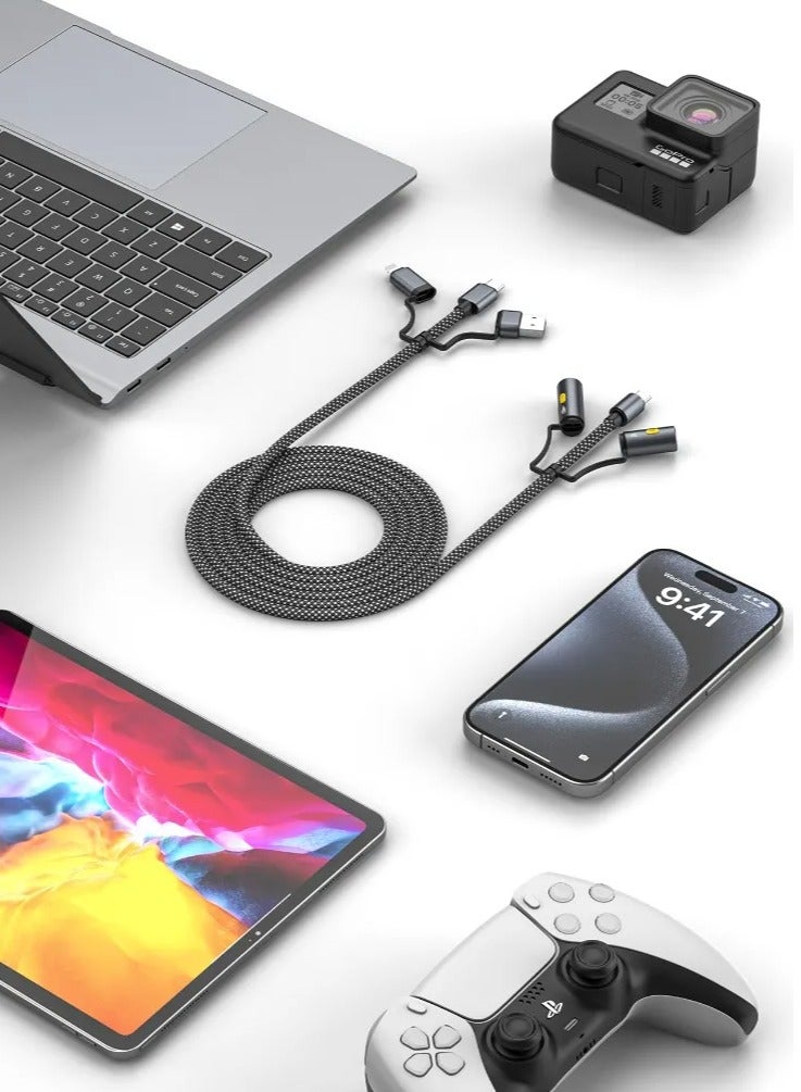 GREEN LION 6 in1 USB-C Charging Cable 60W PD / LED Light & SOS / 1.2m Multifunctional Travel Cable for Fast Charge & Data Sync - Gray - Image 3