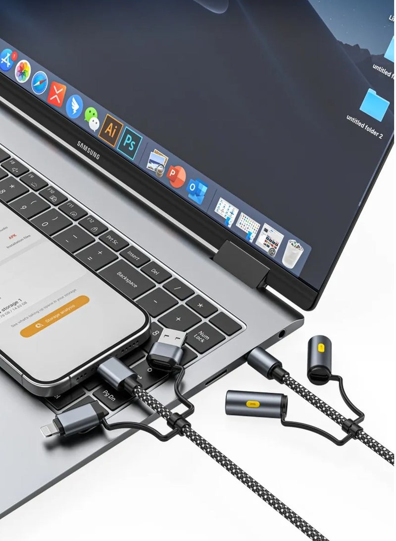 GREEN LION 6 in1 USB-C Charging Cable 60W PD / LED Light & SOS / 1.2m Multifunctional Travel Cable for Fast Charge & Data Sync - Gray - Image 2