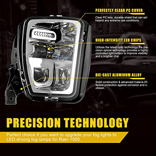 Atubeix Ram 1500 LED Fog Lights 2013-2018 New Version fog lamps for Dodge Ram 1500 2013 2014 2015 2016 2017 2018 Truck Bumper Lamps Driving Accessories 2 pcs (Chrome) - Image 2