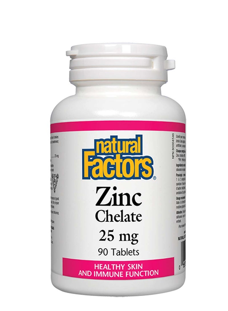 Natural Factors Zinc Chelate 25 mg, Enhances Immune System and overall health, 90 Tablets