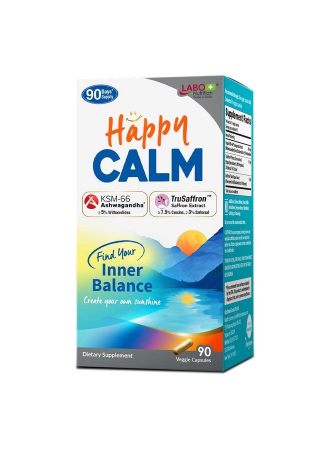 LABO Nutrition Happy Calm with KSM-66 Ashwagandha, Saffron Extract and Black Pepper Extract for Stress, Cognitive Health, Immune Boost, Quality Sleep, 5% Withanolides, 90 Vegan Capsule - Image 1