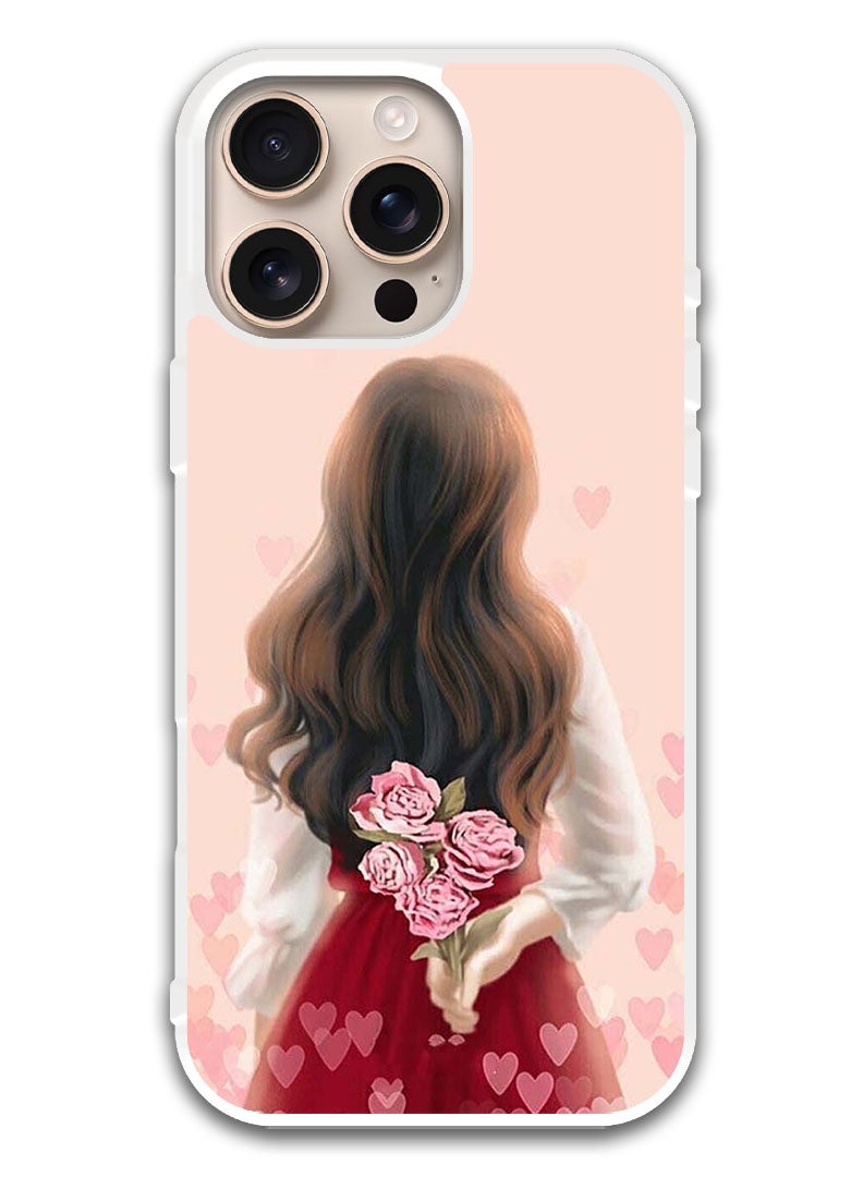 Theodor Protective Case Cover For APPLE IPHONE 16 Pro Girl Hiding Flowers (White Bumper) - Image 1
