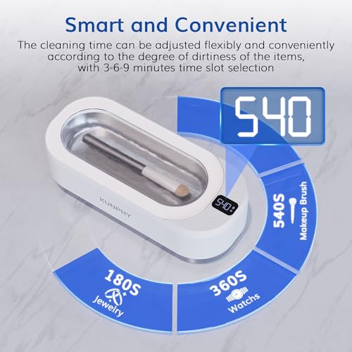 KUNPHY Upgraded KUNPHY Ultrasonic Jewelry Cleaner, 350ML 48KHz Professional Ultrasonic Cleaner Machine with 3 Digital Timers, Touch Operation for Eyeglass, Watches, Ring, Silver, Gold, Diamond - Image 3